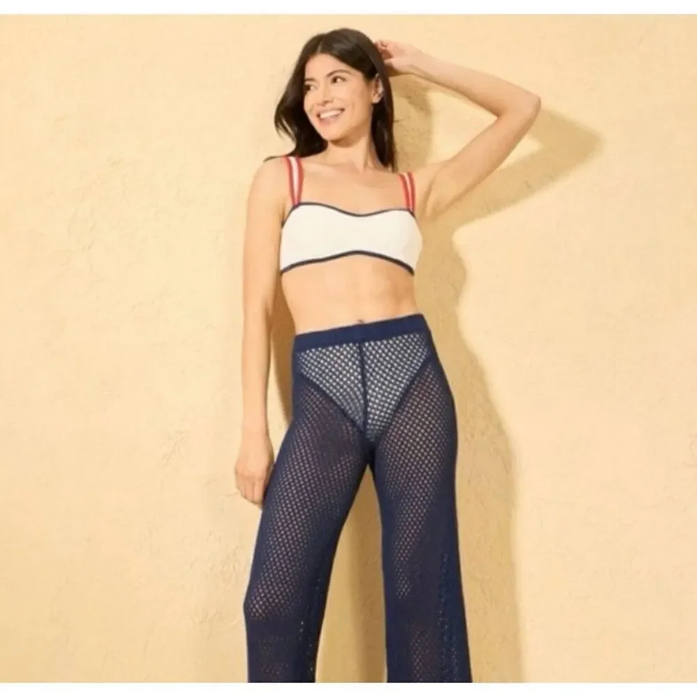 🌸 Shade & Shore Target Navy Blue Crochet Swim Coverup Pants Size Medium